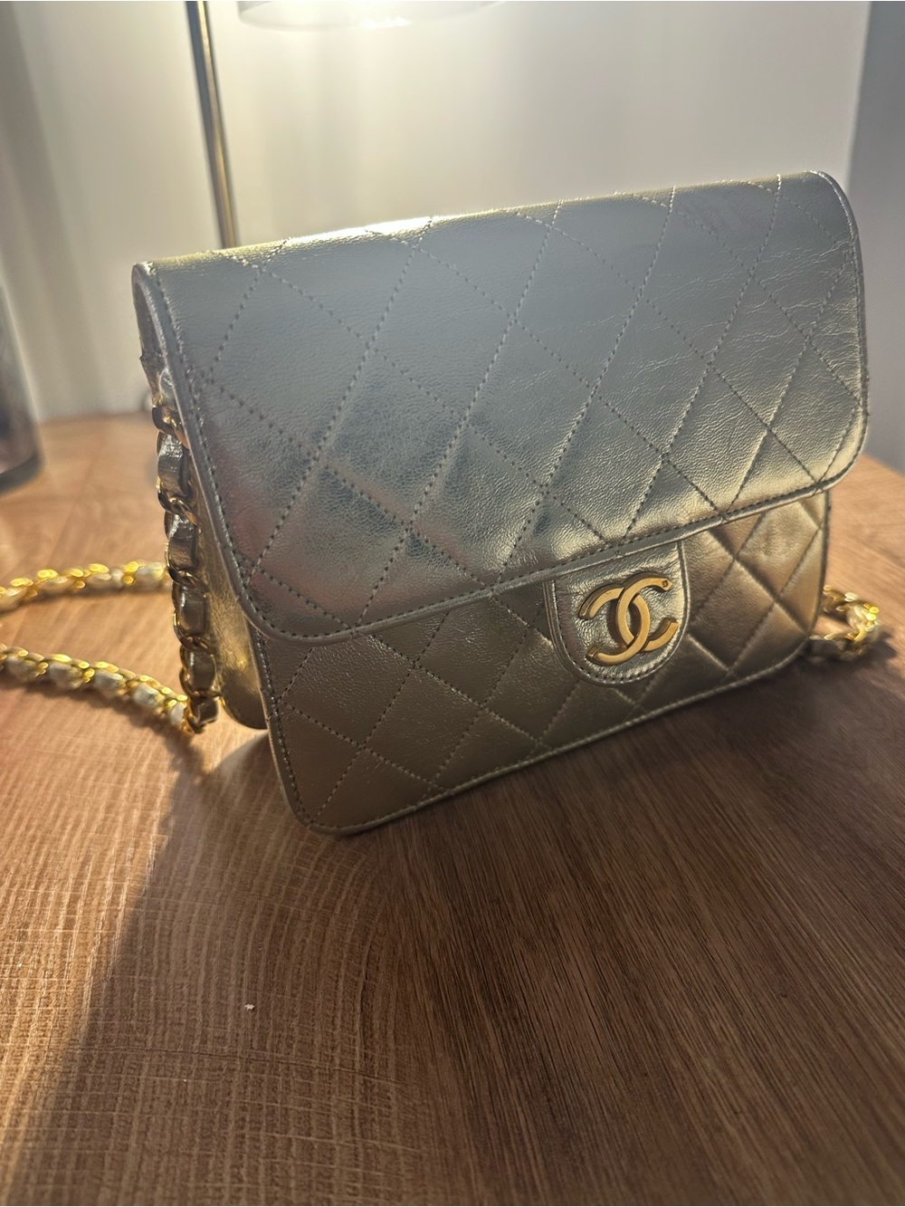 Vintage CHANEL Metallic Gold Quilted Mini Shoulder Bag